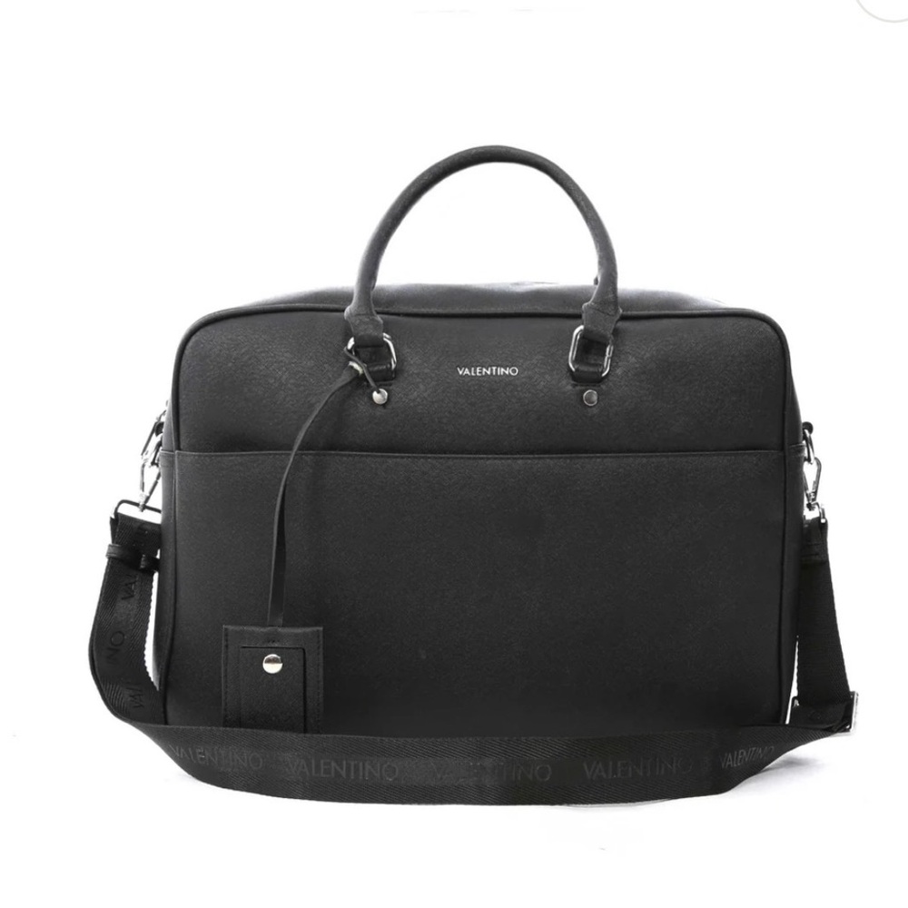 Valentino Black Leather Laptop Briefcase with Detachable Strap